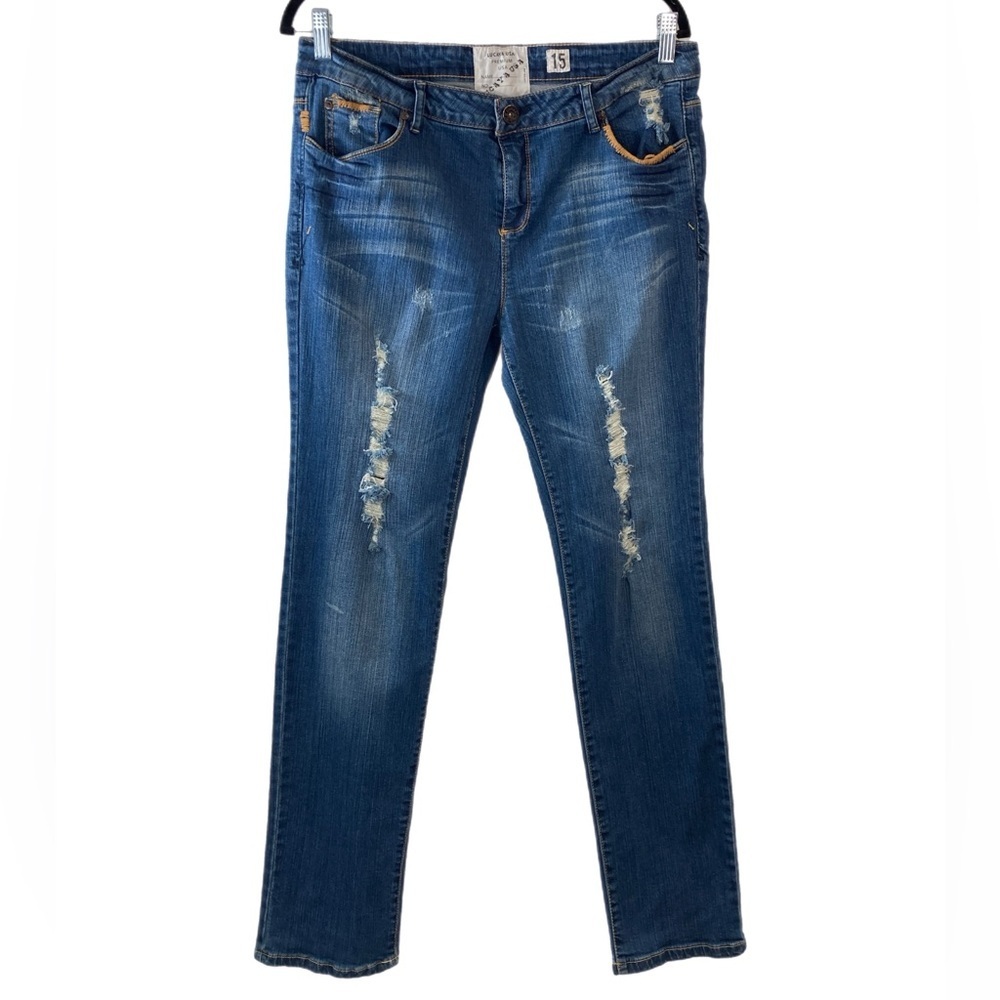 Lucy’s distressed straight leg jeans